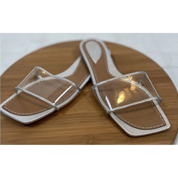 ZARA VINYL SLIDE SANDALS Silver Clear Strap Size US 7.5 EUR 38 Slip On 3626/310 - Picture 2 of 13